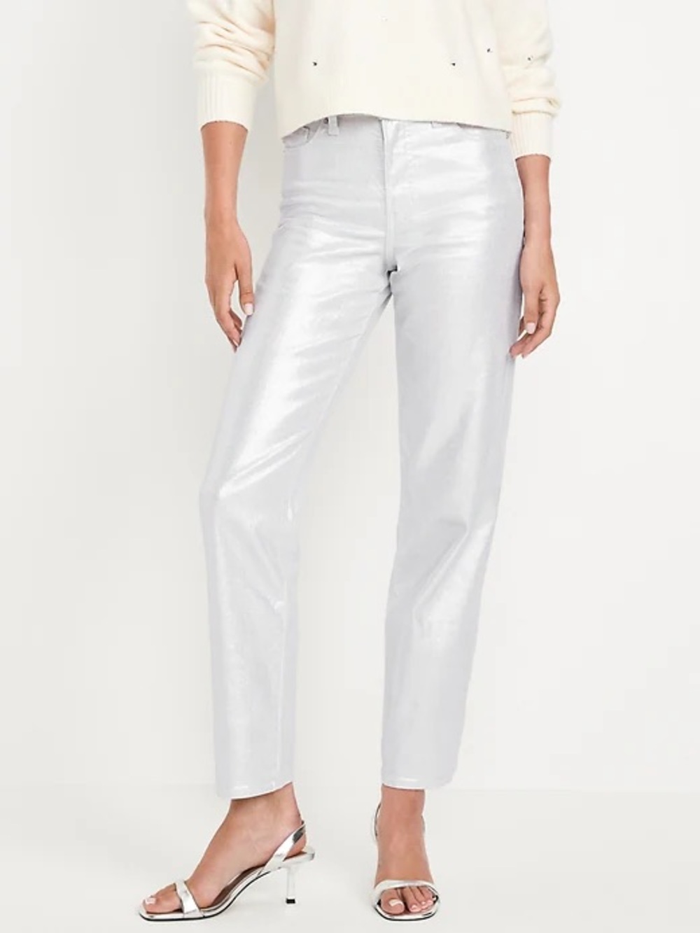 Old Navy Metallic Silver Cropped Straight Jeans